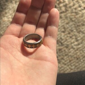 Silver Ring with Gold Crosses